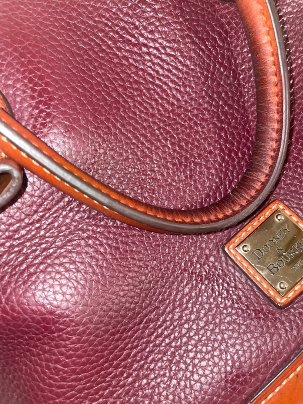 Dooney & Bourke Pebble Leather Satchel in Burgundy with Brown Trim - Picture 5 of 5